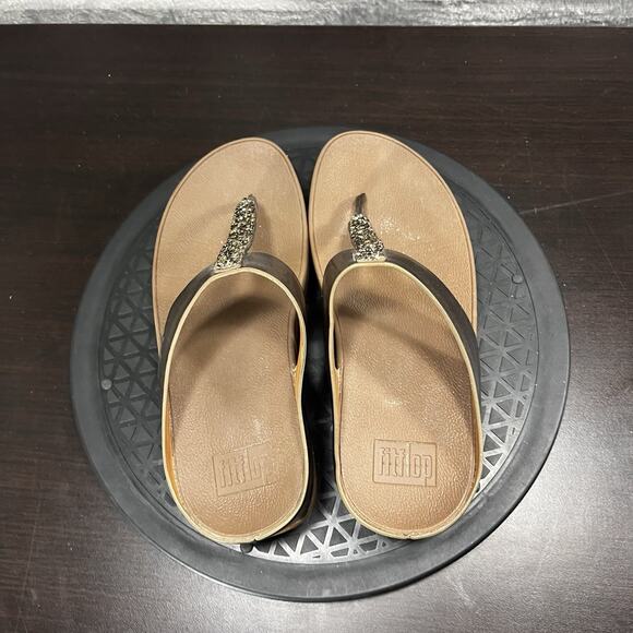 Fitflop Womens Size 6 Fino Toe-Post Flip Flops Bronze Glitter Studded Sandals - Picture 5 of 10